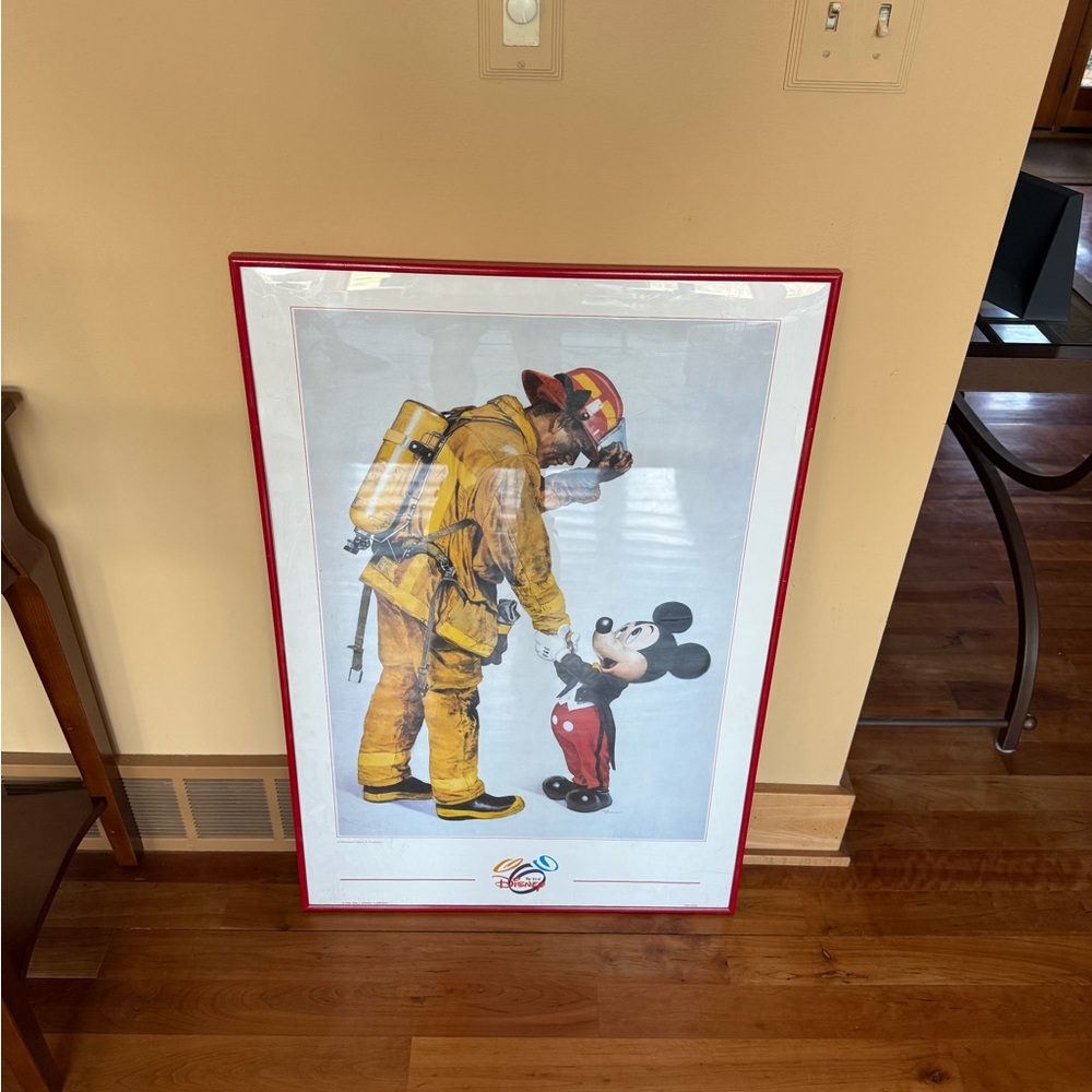 Framed Firefighter and Mickey Mouse Art Print